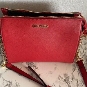 Steve Madden Vibrant Red Crossbody Bag with Gold Accents